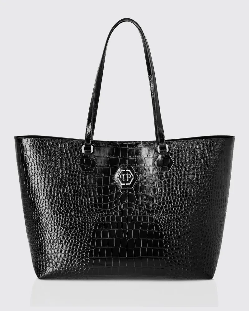 Philipp Plein Tasche aus Krokoprägung Leder Schwarz