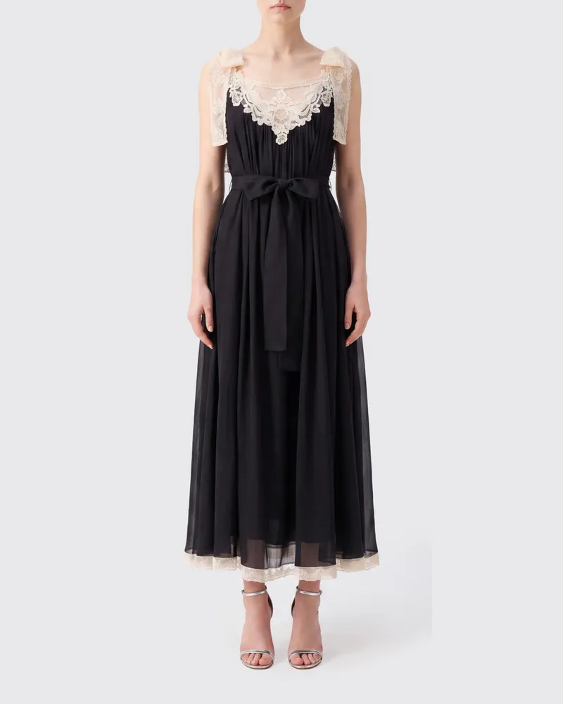 Zimmermann Roselight Off-Shoulder Midikleid aus Baumwolle und Seide mit Spitze Schwarz
