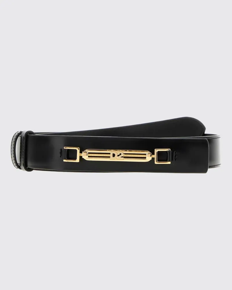 Dsquared2 Glatte Ledergürtel für Damen mit goldener Metall-Logo-Schnalle Schwarz