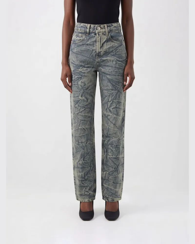 Federica Tosi Hoch taillierte Straight-Leg-Jeans von aus Denim mit Knittereffekt Blau