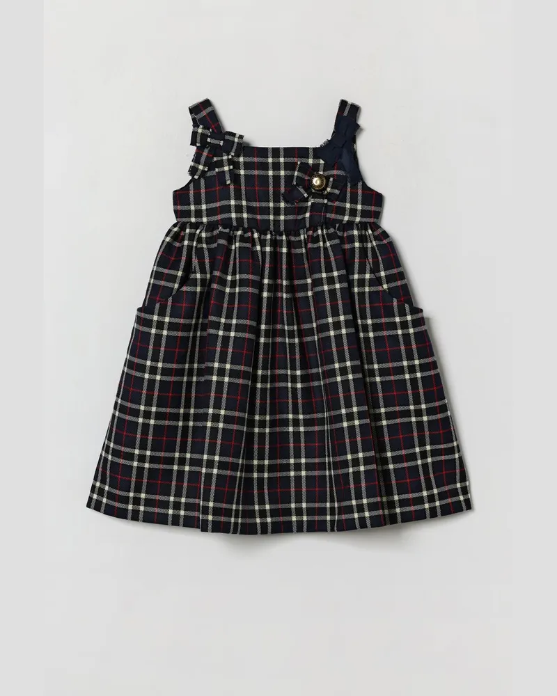 Dolce & Gabbana DOLCE  GABBANA Dolce & Gabbana Schulterfreies kurzes Karokleid für Mädchen aus Schurwolle Bunt