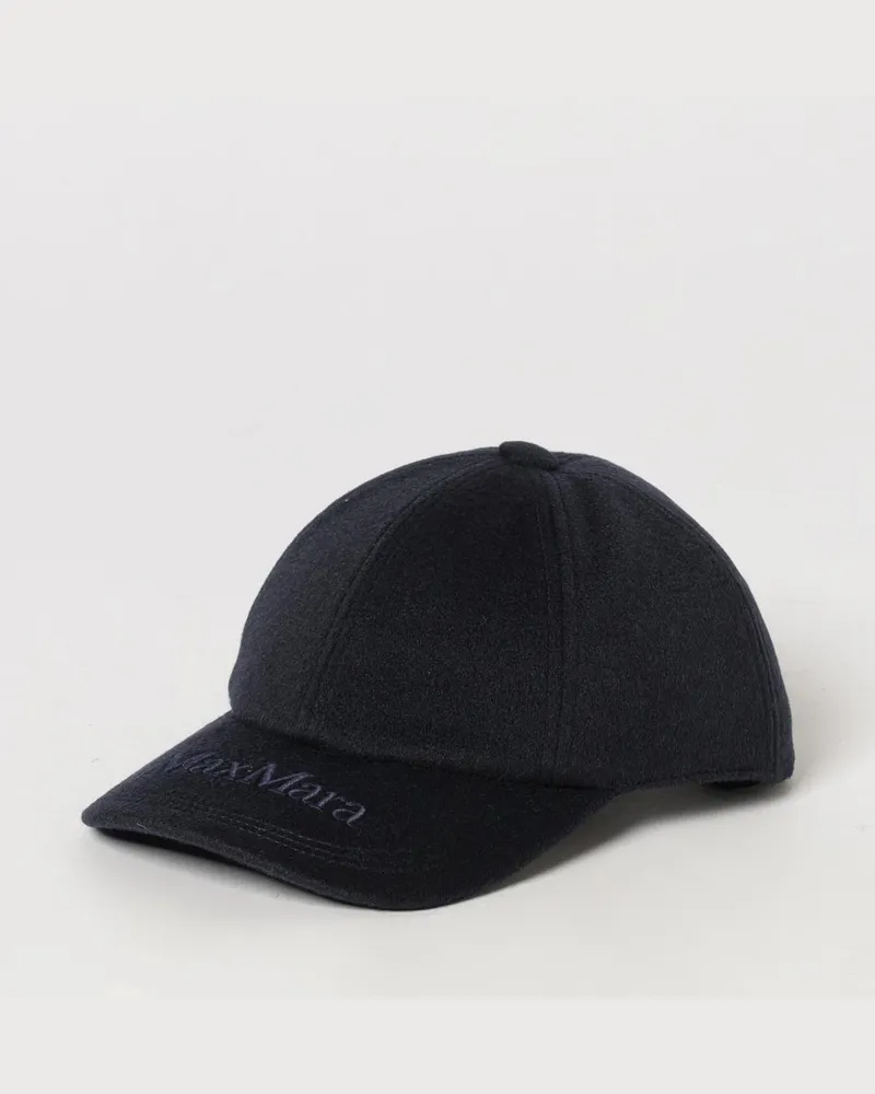 Max Mara Baseballkappe aus Kaschmir mit Ton-in-Ton-Logostickerei und festem Schirm Blau