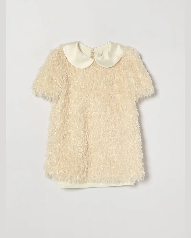 Twin-Set Festliches Kleid für Mädchen aus Kunstpelz mit Peter-Pan-Kragen Weiß