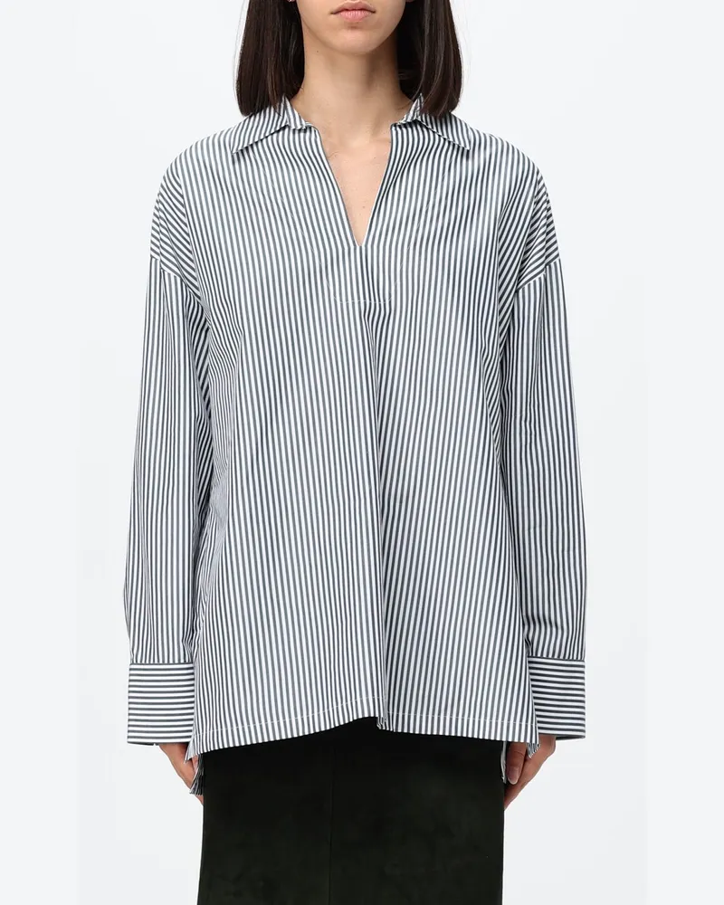 Max Mara Gestreifte Baumwollbluse mit V-Ausschnitt in Relaxed Fit von Grün