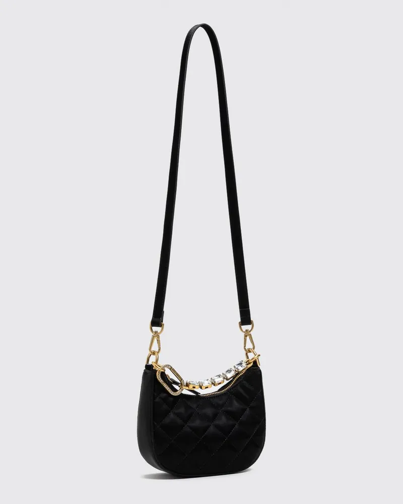 Twin-Set Gesteppte Mini-Tasche aus Satin mit Strass und Schmuckgriff Schwarz