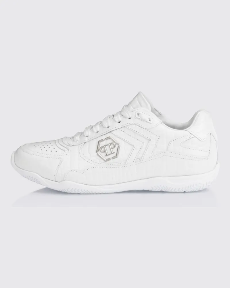 Philipp Plein Pit-$top Sneakers aus Krokoprint-Leder Weiß