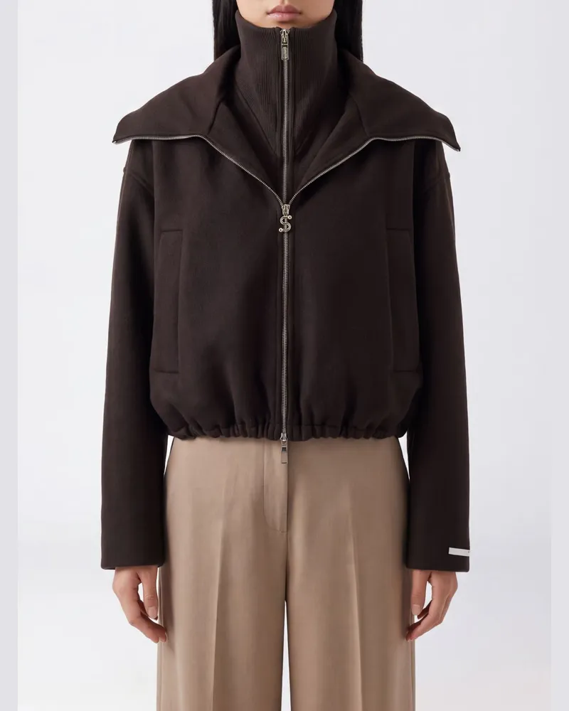 SPORTMAX Woll-Bomberjacke von mit hohem Kragen und Reißverschluss Braun