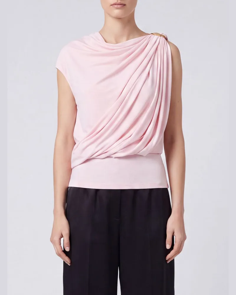 SPORTMAX Drapiertes One-Shoulder-Top aus Viskose mit Metallring Puder