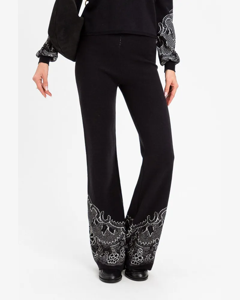 Twin-Set Skinny-Hose von aus Wollmischstrick mit ethnischem Muster Schwarz