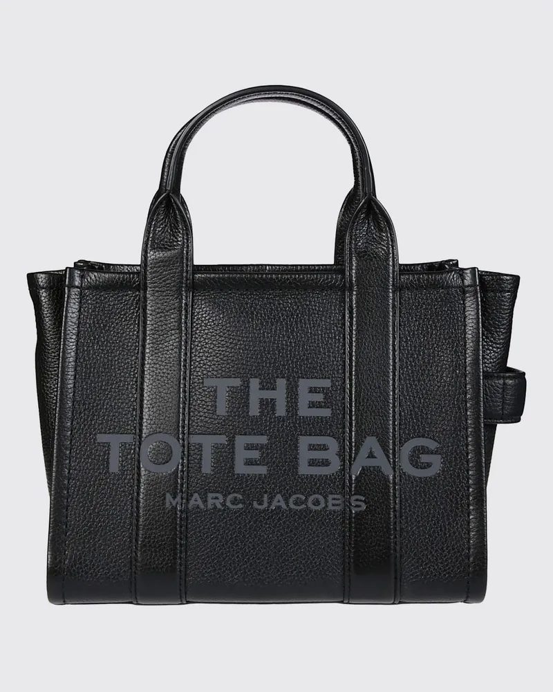 Marc Jacobs Kleine Tragetasche The Tote Bag aus Leder mit Ton-in-Ton-Logo Schwarz