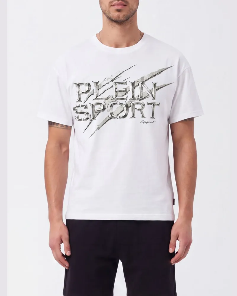 Philipp Plein T-Shirt aus Baumwolljersey mit kontrastierendem Logo-Print Weiß