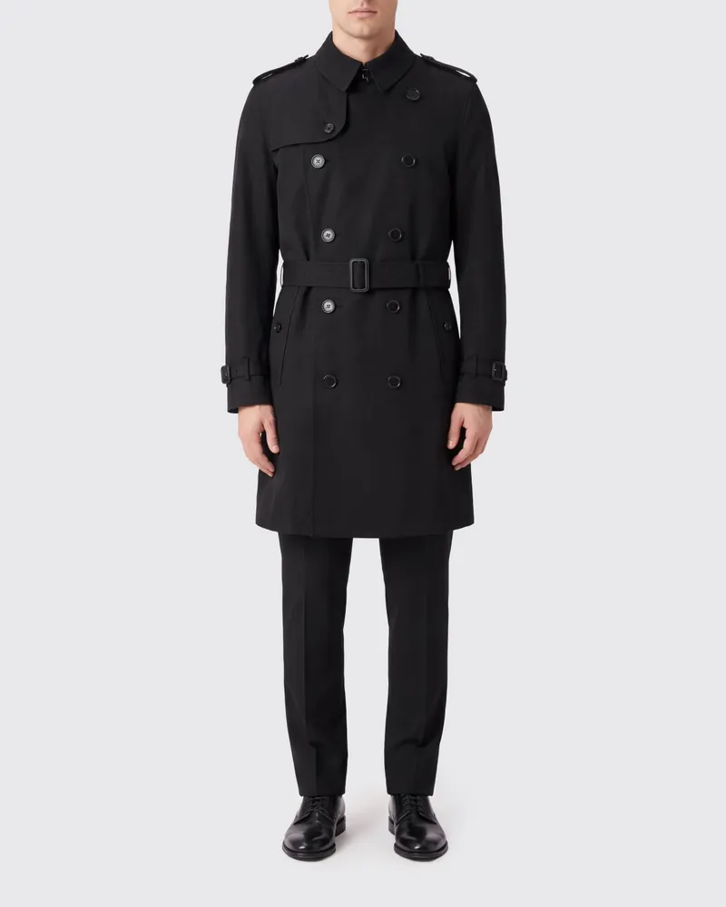 Burberry Zweireihiger Baumwoll-Trenchcoat in Knielänge mit Gürtel Schwarz