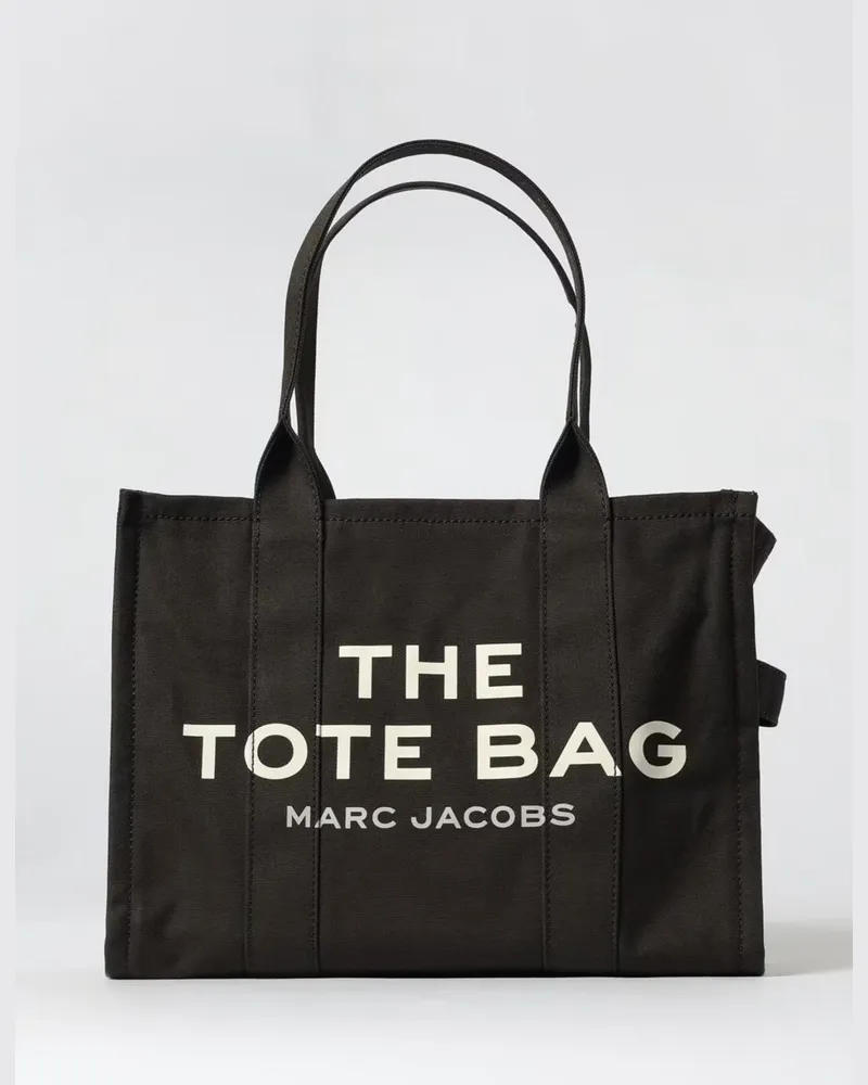 Marc Jacobs The Large Tote Bag aus Baumwoll-Canvas mit kontrastierendem Logo Schwarz