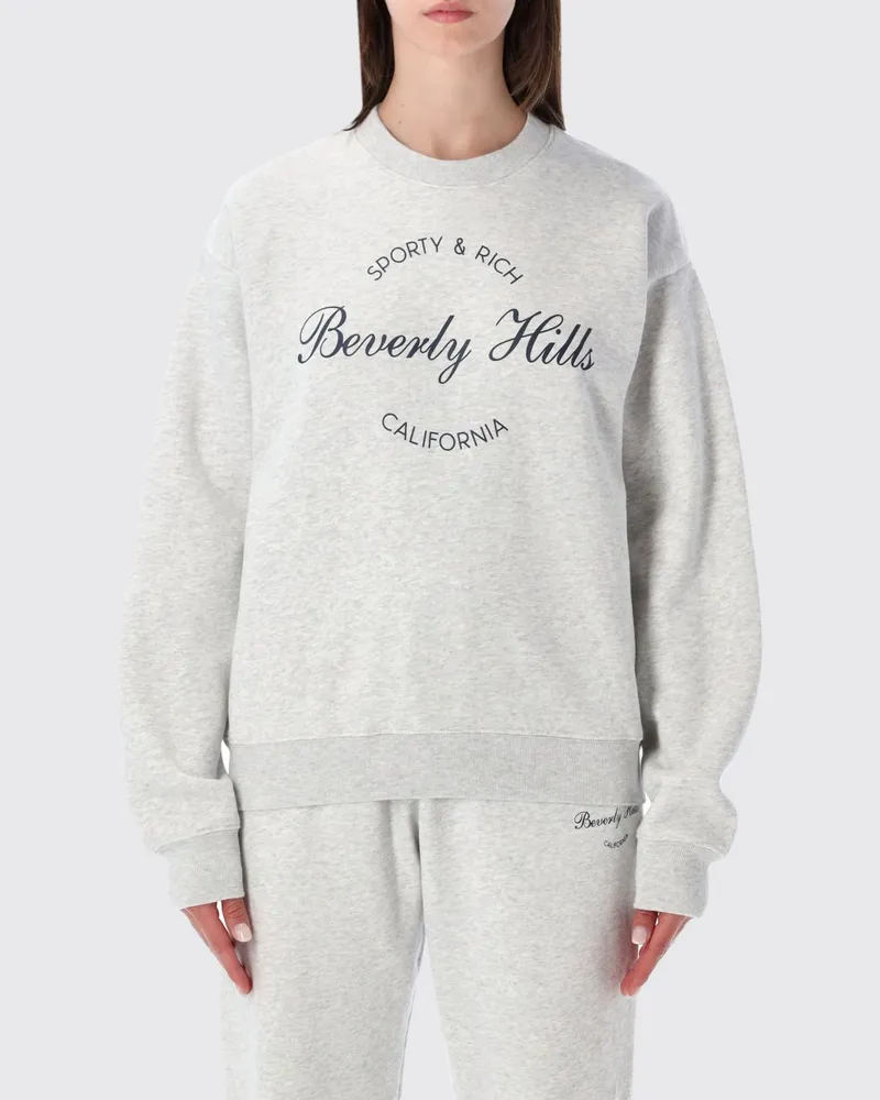 SPORTY & RICH SPORTY  RICH Sporty & Rich Baumwoll-Sweatshirt mit Rundhalsausschnitt und Kontrastlogo Grau