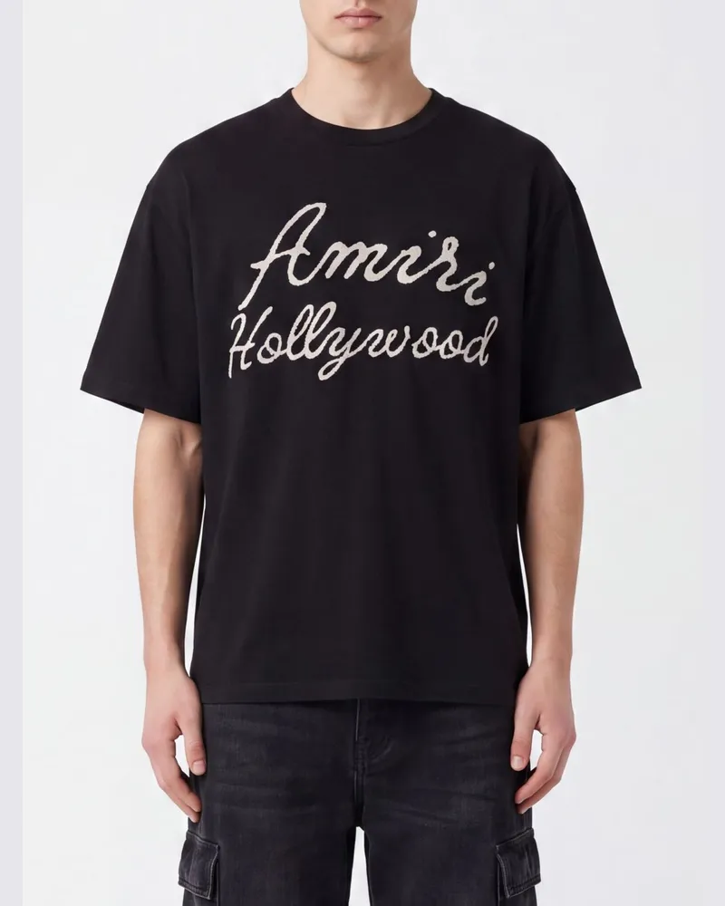 Amiri Kurzärmeliges Baumwoll-T-Shirt mit Logo-Print Schwarz
