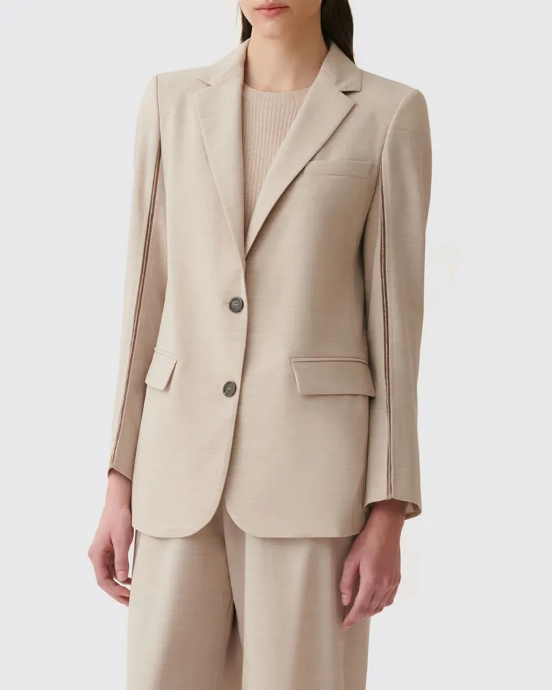 Fabiana Filippi Einreihiger Blazer aus Schurwolle mit klassischem Revers Beige