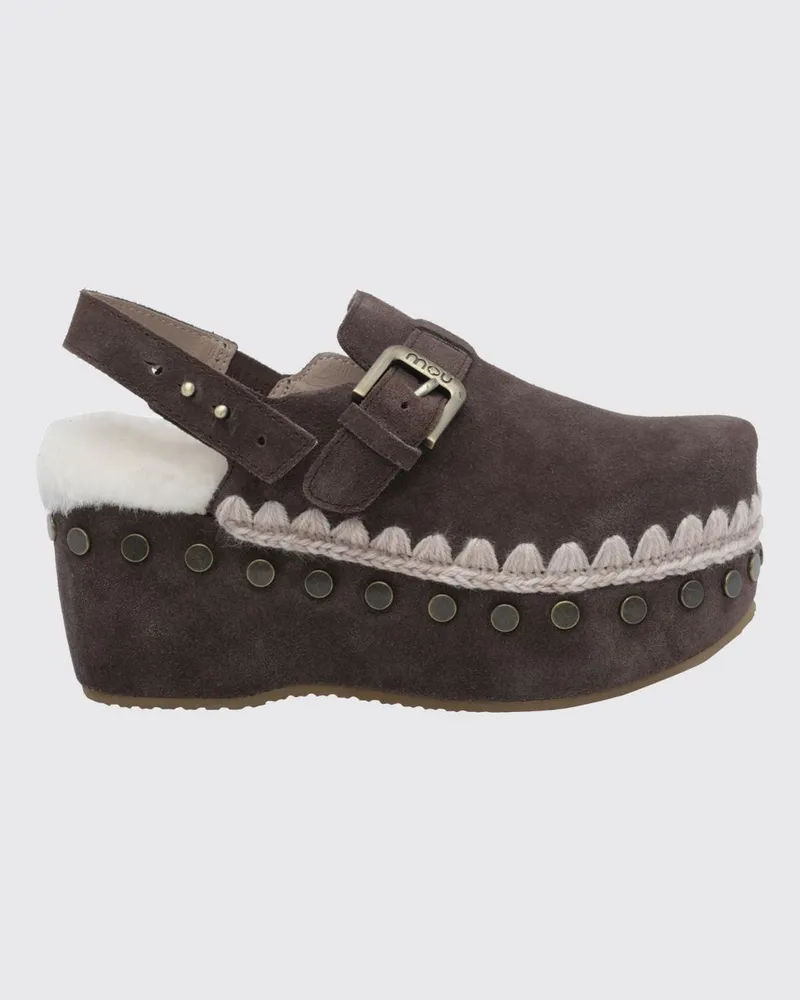 Mou Keil-Slingbacks aus Wildleder mit Nieten und Kontraststickerei Braun