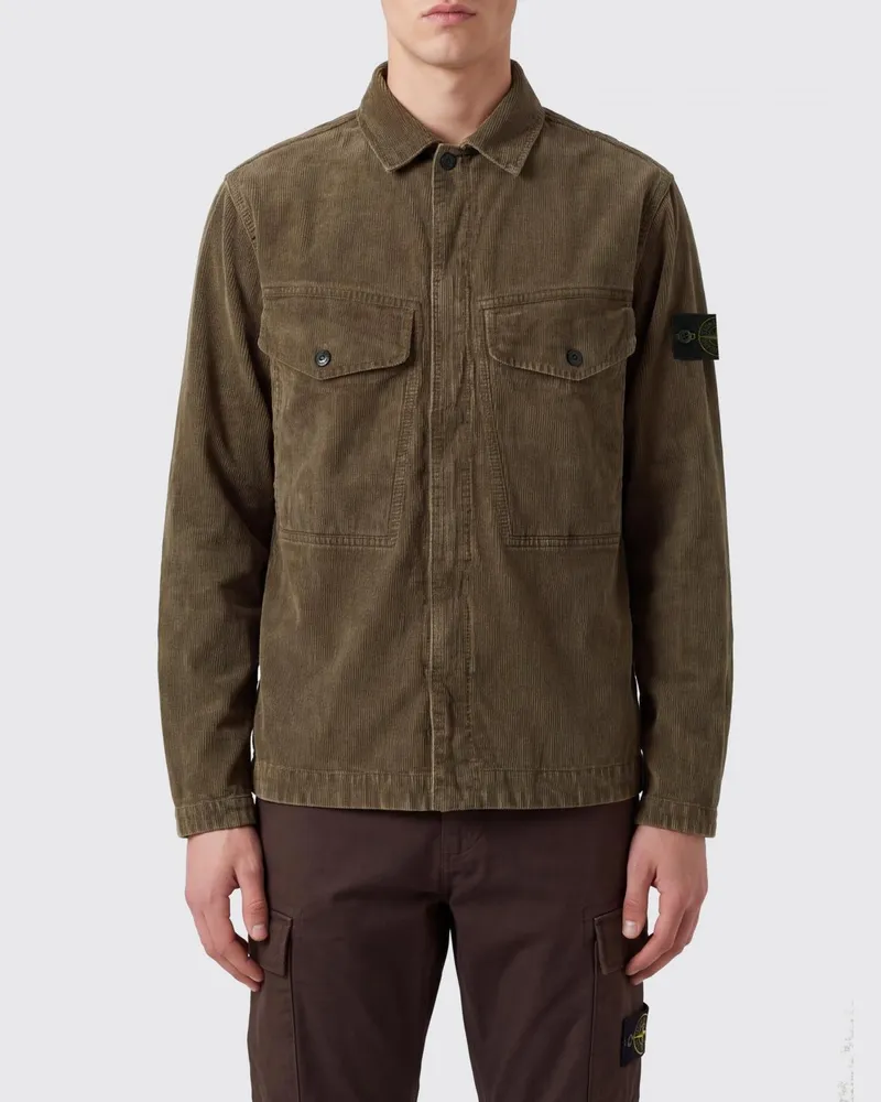 Stone Island Hemdjacke aus Baumwollsamt mit Logo-Patch Grau
