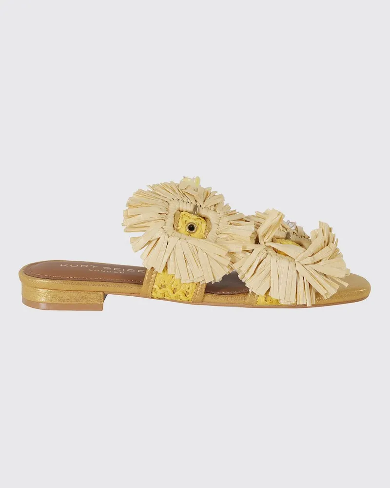 Kurt Geiger Sandalen mit niedrigem Absatz von aus besticktem Raffia mit doppeltem Riemen Gelb