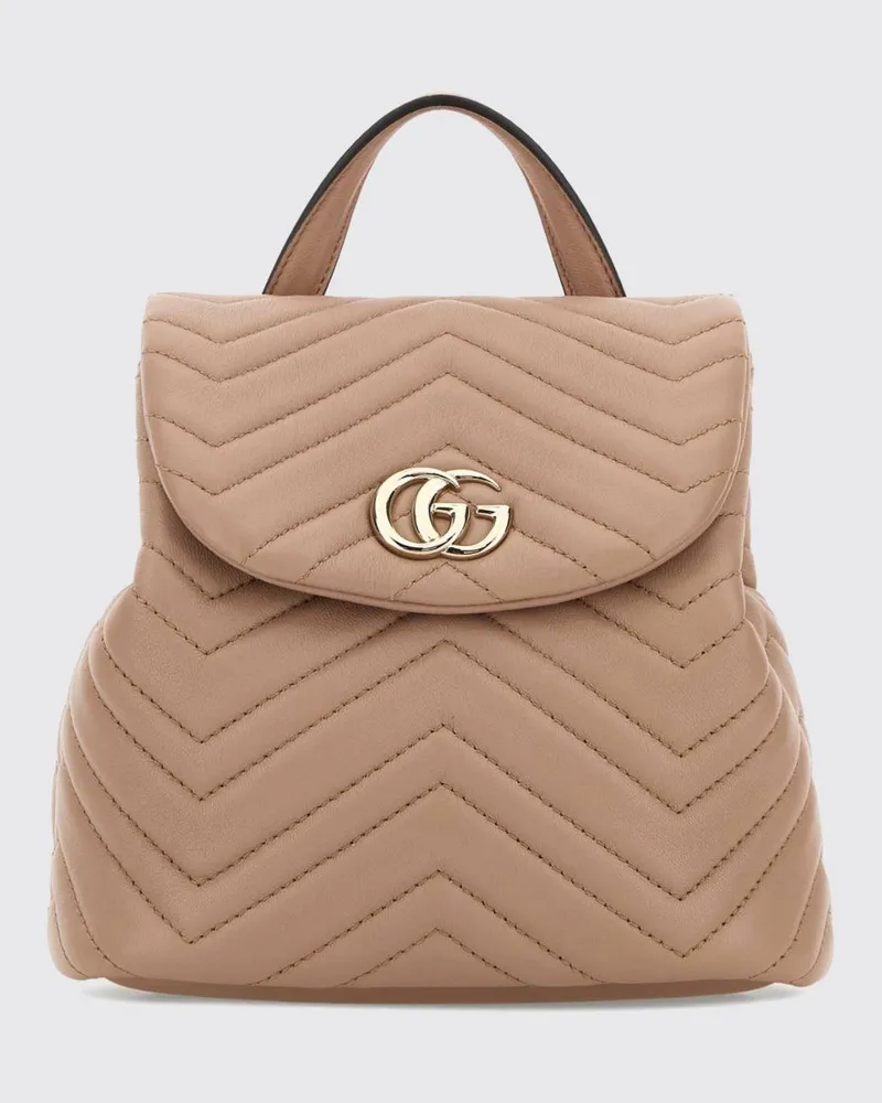 Gucci GG Marmont Rucksack aus gestepptem Nappaleder mit Chevron-Muster Beige