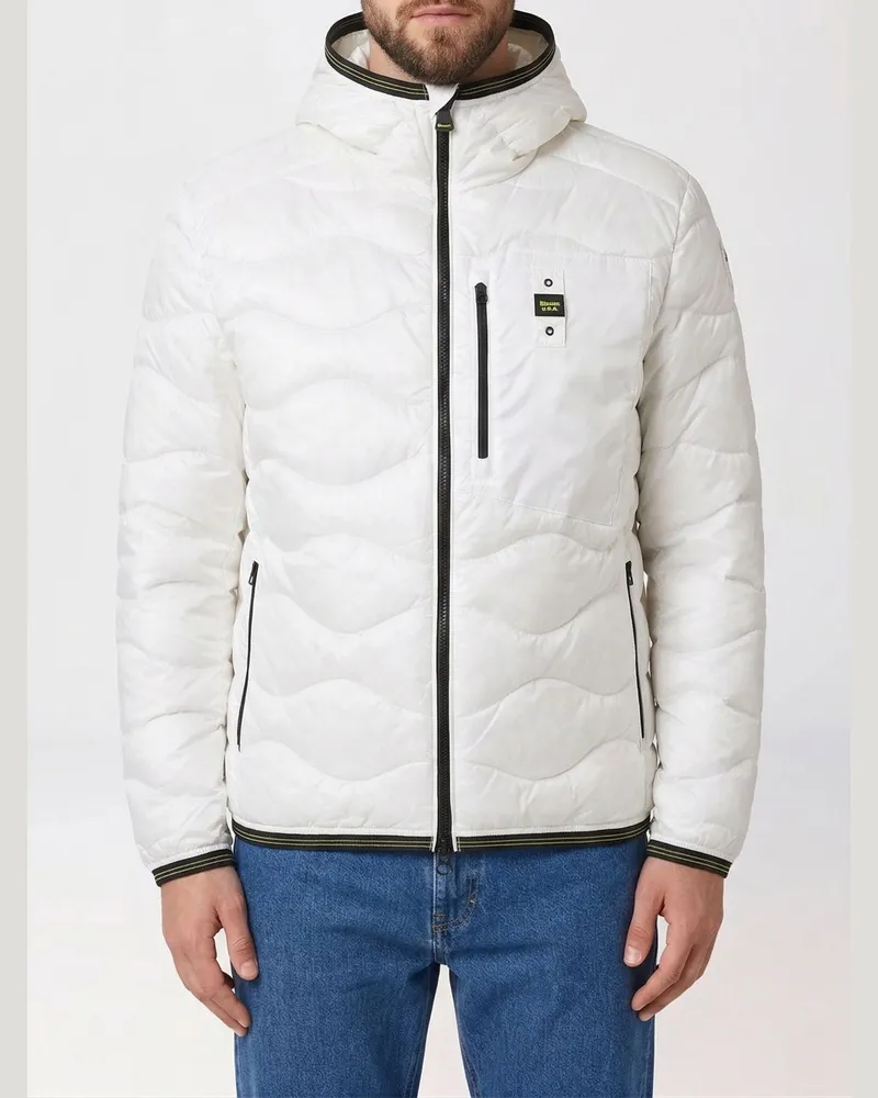 Blauer Gesteppte Daunenjacke aus wattiertem Nylon Weiß