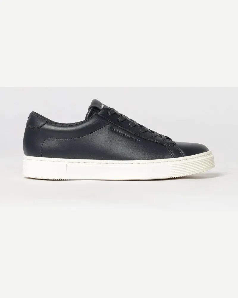 Emporio Armani Low-Top-Sneaker aus Glattkalbsleder mit geprägtem Logo Blau