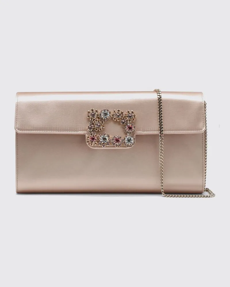 Roger Vivier Flower Satin-Clutch mit Kristallen und Metallnetz-Riemen Pink