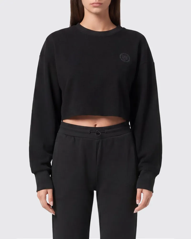 Philipp Plein Kurzes Baumwoll-Sweatshirt mit Logo Schwarz