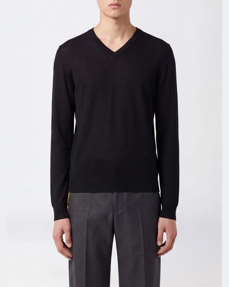 Fendi Pullover aus reiner Schurwolle mit V-Ausschnitt Schwarz