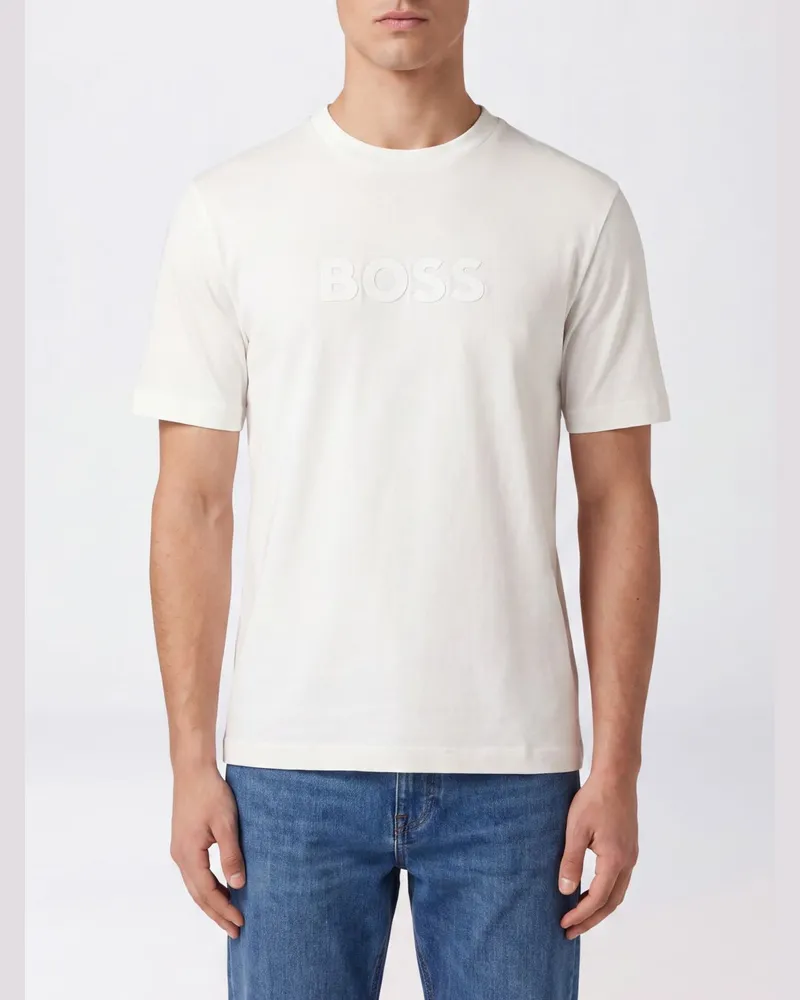 HUGO BOSS Slim Fit Baumwoll-T-Shirt mit Ton-in-Ton-Logo Weiß
