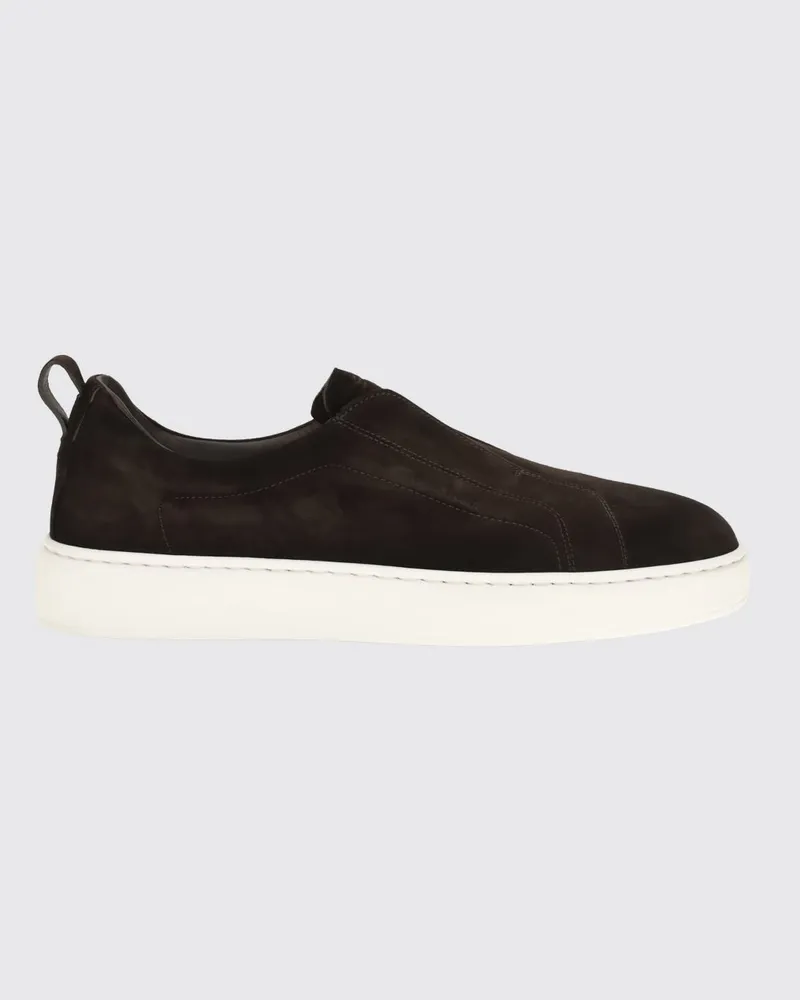 Santoni Victory Slip-on-Sneaker aus Velourskalbsleder mit elastischen Einsätzen Braun
