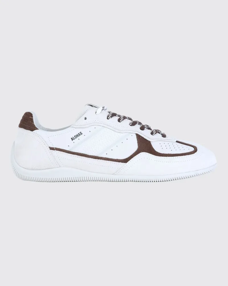 Alohas Zweifarbige Sneaker aus Leder und Veloursleder mit gedrucktem Logo Weiß