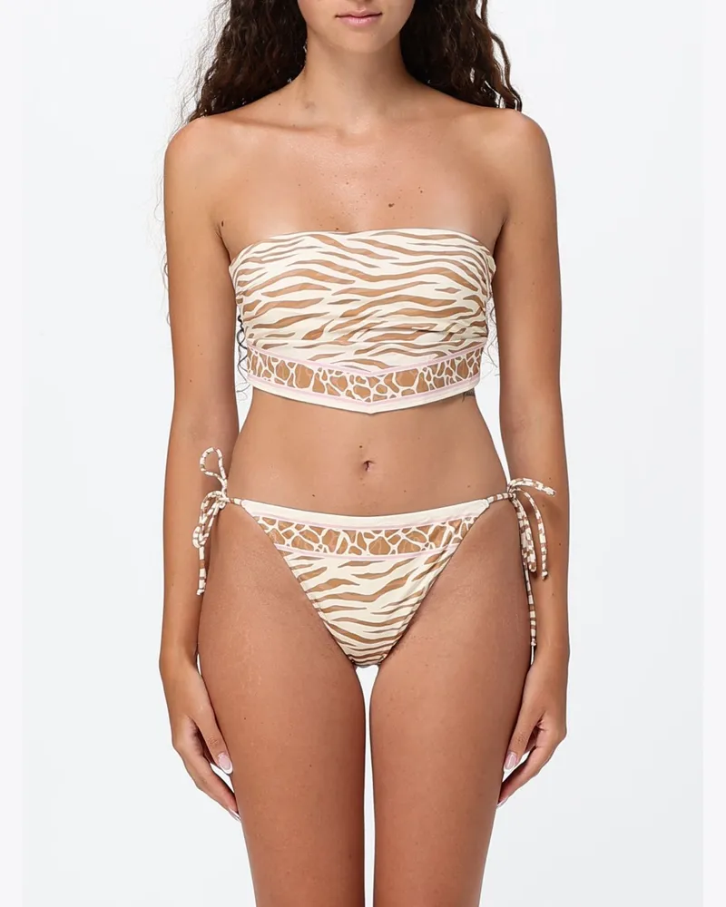 MC2 Saint Barth Bandeau-Bikini-Top mit Blumendruck und Strass Beige