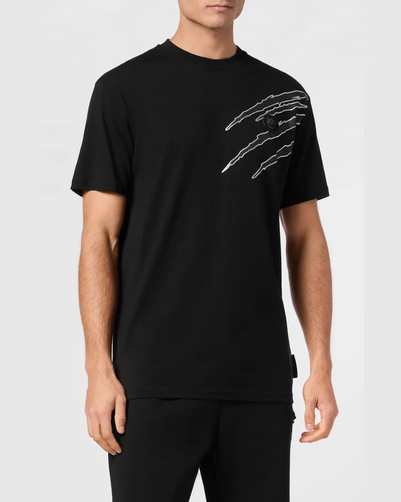 Philipp Plein Slim Fit T-Shirt aus Baumwolle mit Grafikdruck und überschnittenen Schultern Schwarz