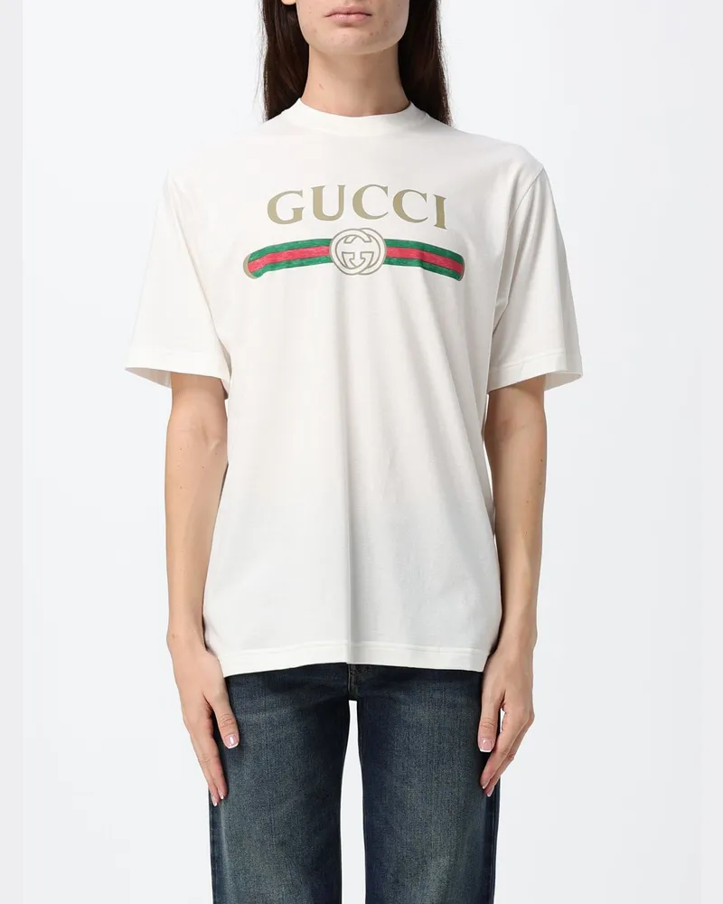 Gucci Relaxed-Fit T-Shirt aus Baumwolle und Seide mit Web-Logo Weiß
