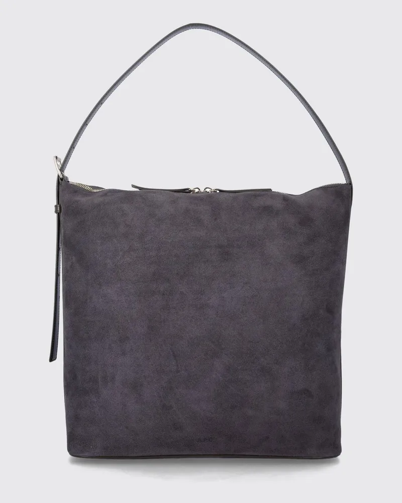 A.P.C. Große Vera Schultertasche aus Veloursleder mit Reißverschluss Grau