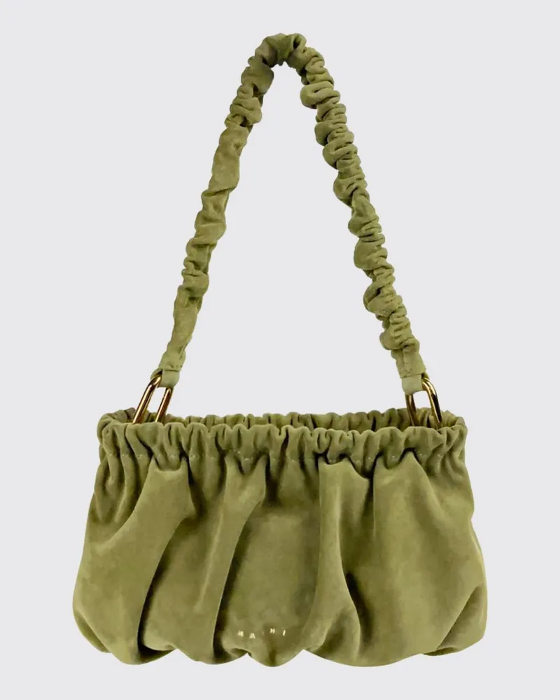 Marni Geraffte Schultertasche aus synthetischem Wildleder Grün
