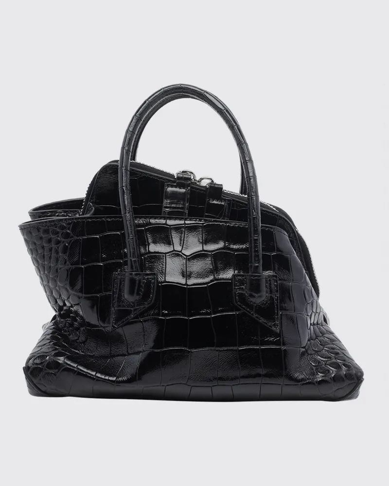 ATTICO Mini-Handtasche La Passeggiata aus Kalbsleder in Kroko-Optik Schwarz