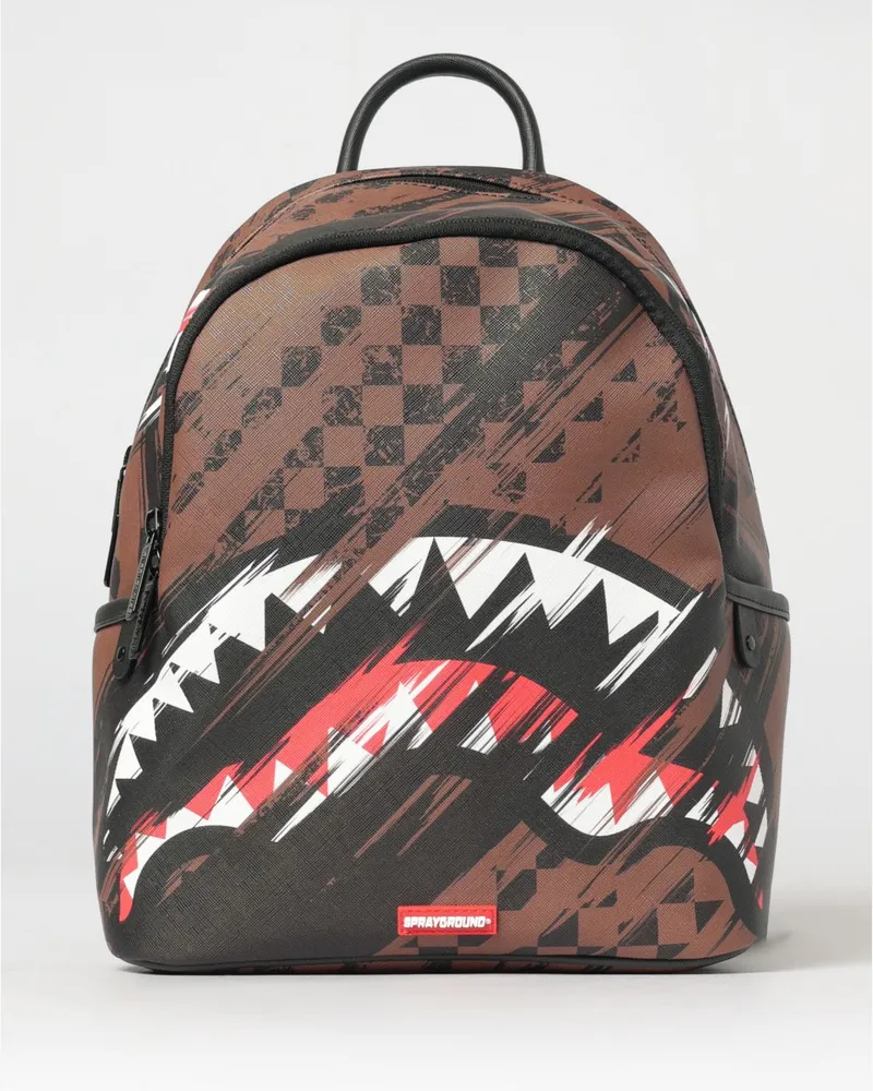 Sprayground Smeared Grunge Savage Rucksack aus bedruckter Saffiano-beschichteter Baumwolle Braun