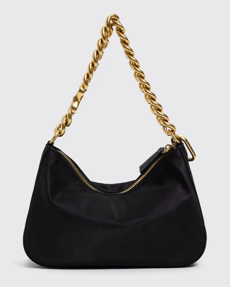 Twin-Set Ausgestellte Schultertasche von aus besticktem Polyester mit Kettengriff Schwarz