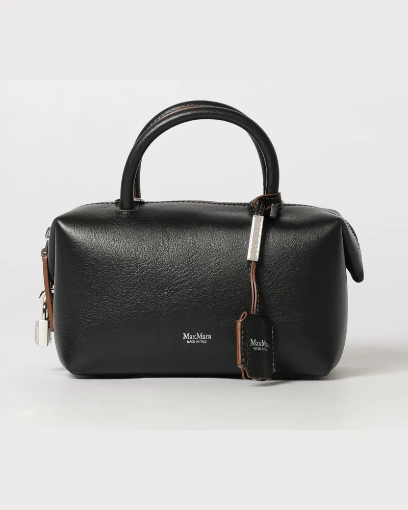 Max Mara Holdall Mini-Boston-Tasche von aus Glattleder mit Anhänger Schwarz
