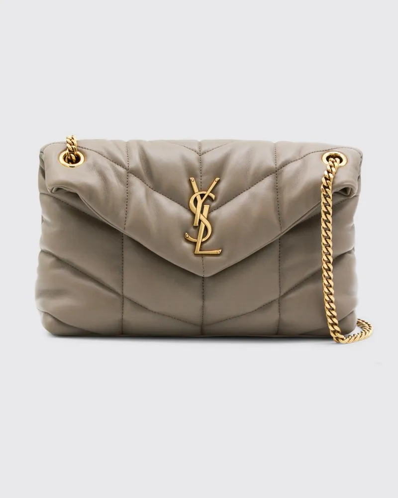 Saint Laurent Puffer Small Tasche aus gestepptem Chevron-Nappaleder Beige