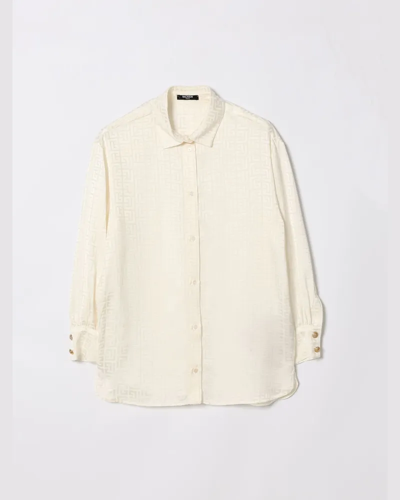 Balmain Viskosehemd mit Monogramm-Motiv Weiß