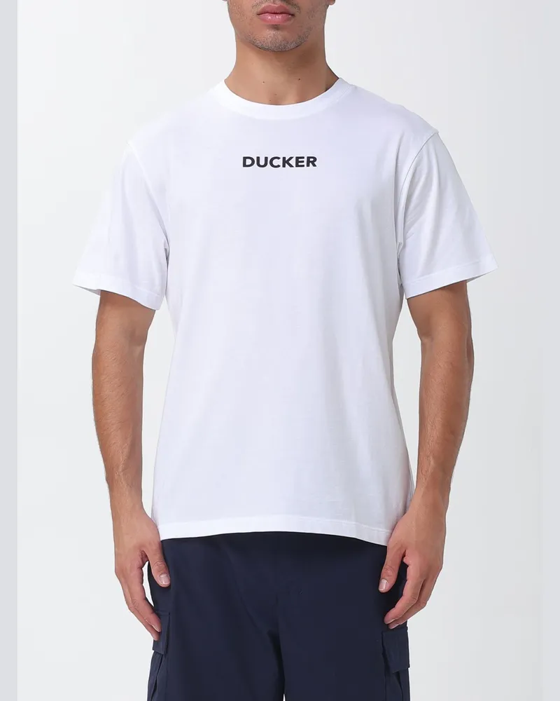 Save The Duck Baumwoll-T-Shirt mit Rundhalsausschnitt und Slogan-Print vorne Weiß