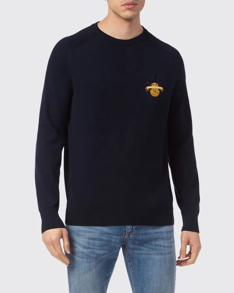 Billionaire Baumwollpullover mit Rundhals und kontrastierendem Logo Blau