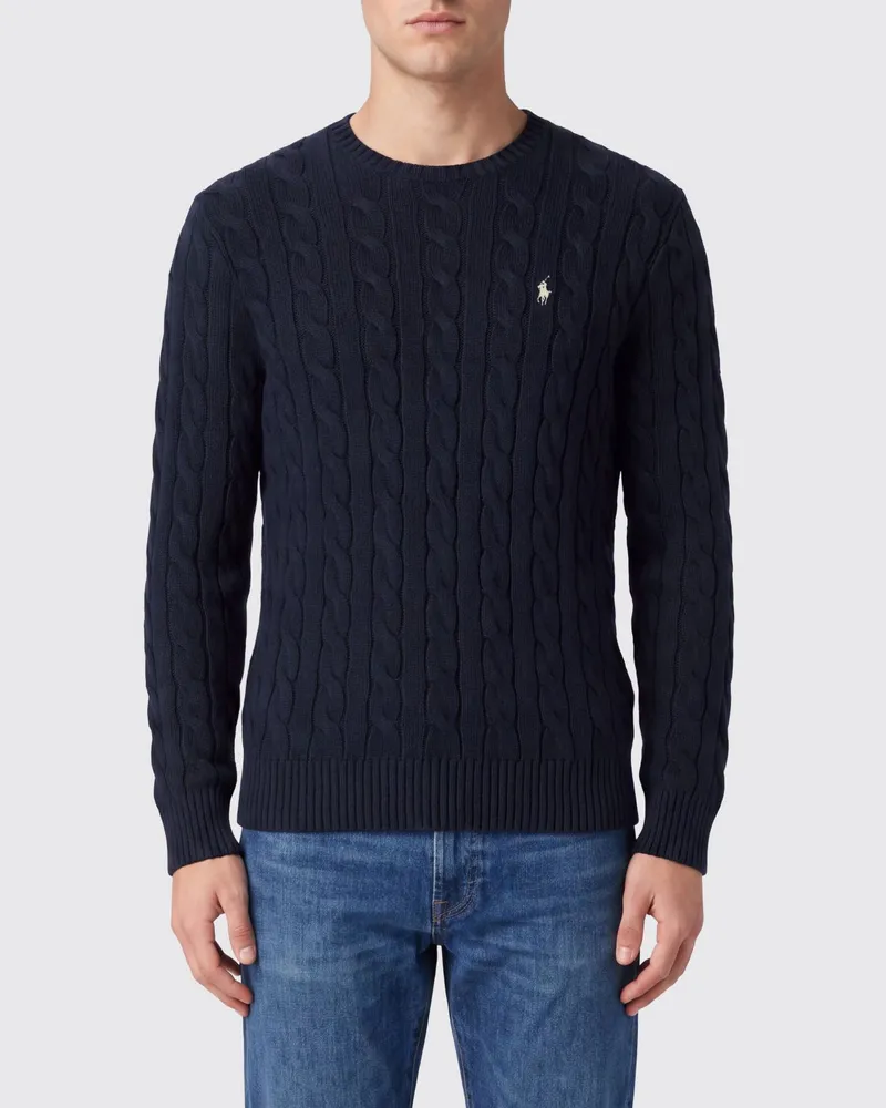 Ralph Lauren Baumwollpullover mit Rundhalsausschnitt und gesticktem Pony-Logo Blau