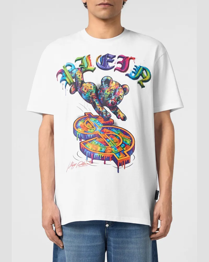 Philipp Plein Baumwoll-T-Shirt mit Teddy-Bear-Print und mehrfarbigem Logo Weiß