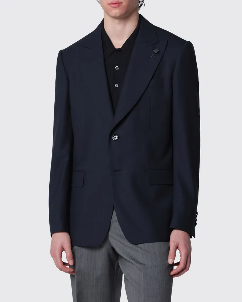 LARDINI Einreihiger Blazer aus reiner Schurwolle mit klassischem Revers Blau