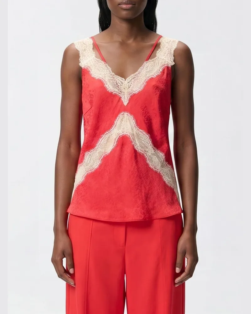 Pinko Viskose-Top mit Animal-Print und V-Ausschnitt Rot