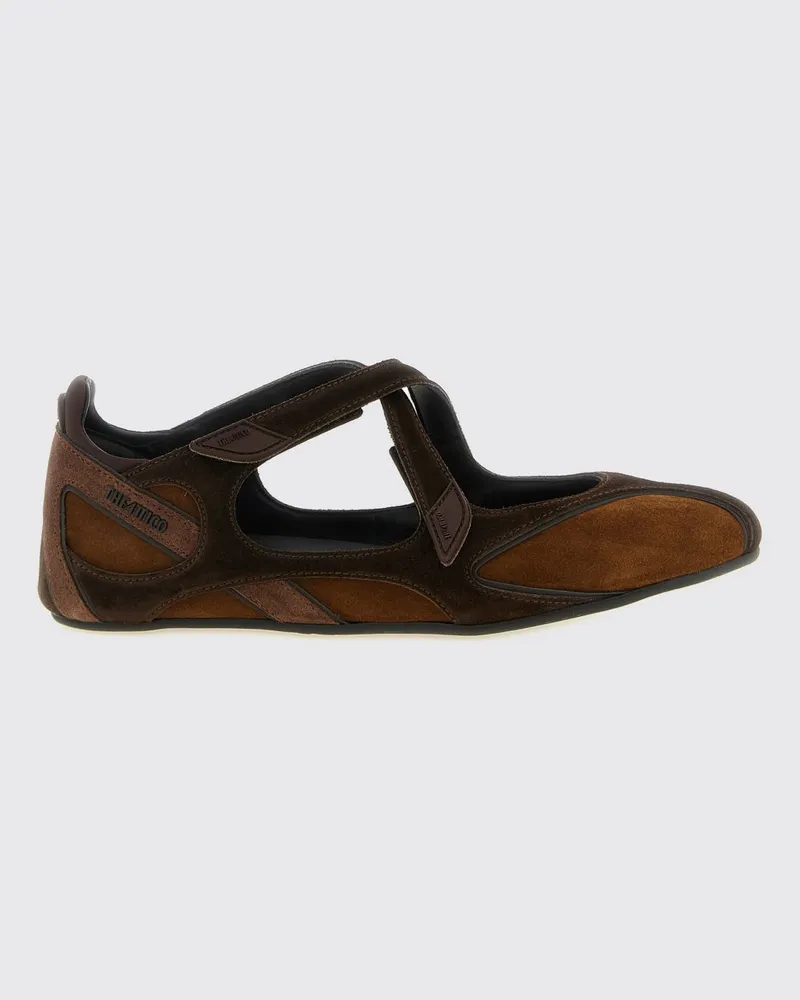 ATTICO Floor 01 Mary-Jane-Ballerinas aus Mesh und Veloursleder mit Klettverschluss Braun